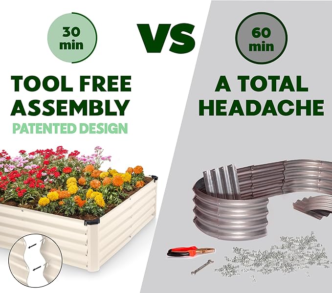 Plant & Plot Galvanized Raised Garden Beds Outdoor // 6×3×1 ft Planter Raised Beds for Gardening, Vegetables, Flowers // Large Metal Garden Box (White) // Patented Tool-Free Design