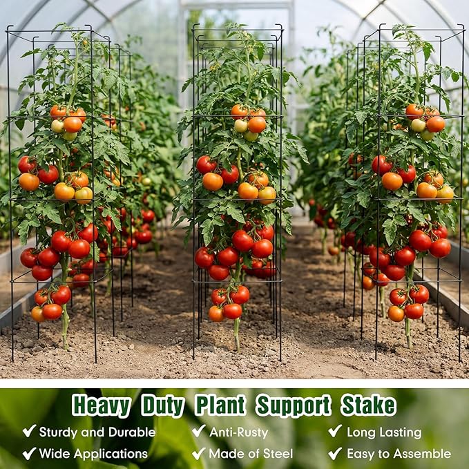 Hicarer 16 Pack Square Tomato Cage Heavy Duty Tomato Cages for Garden Vegetable Plant Trellis Stakes Plant Support Stake Tower for Climbing Vegetables Plants Flowers Fruit (11.5 x 46 Inches,Black)