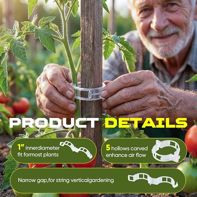 100pcs Tomato Clips for Climbing plants, Plastic Trellis Plant Support Clips for Garden, Reusable Clips for Supporting Grape Tomato Vine and Vegetables Plants to Grow Upright Makes Plants Healthier