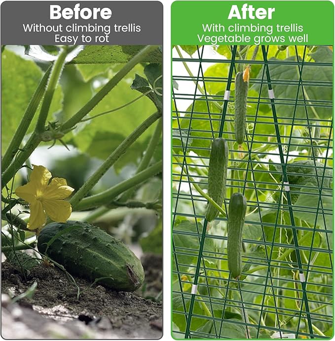 Foldable Cucumber Trellis 2 Pack, 48" L x 34" W A-Frame Trellis, Climbing Plants Support Raised Bed Trellis with Twist Ties & Plant Bags for Outdoor Yards Gardens