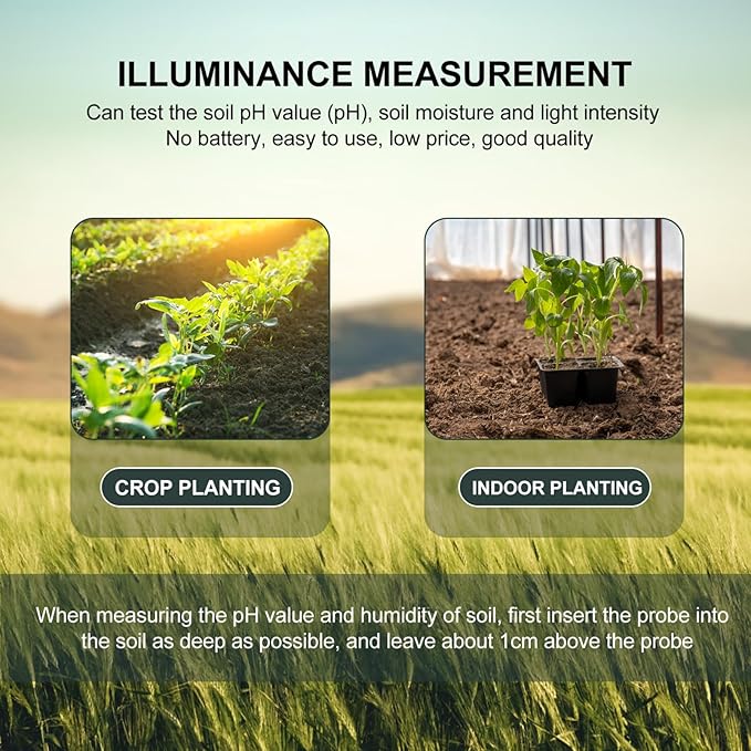 BESTonZON 3 in 1 Soil Moisture Meter for Gardening PH Tester Light Sensor Professional Soil Fertility Tester Easy-to-Read Dial for Home and Lawn Use
