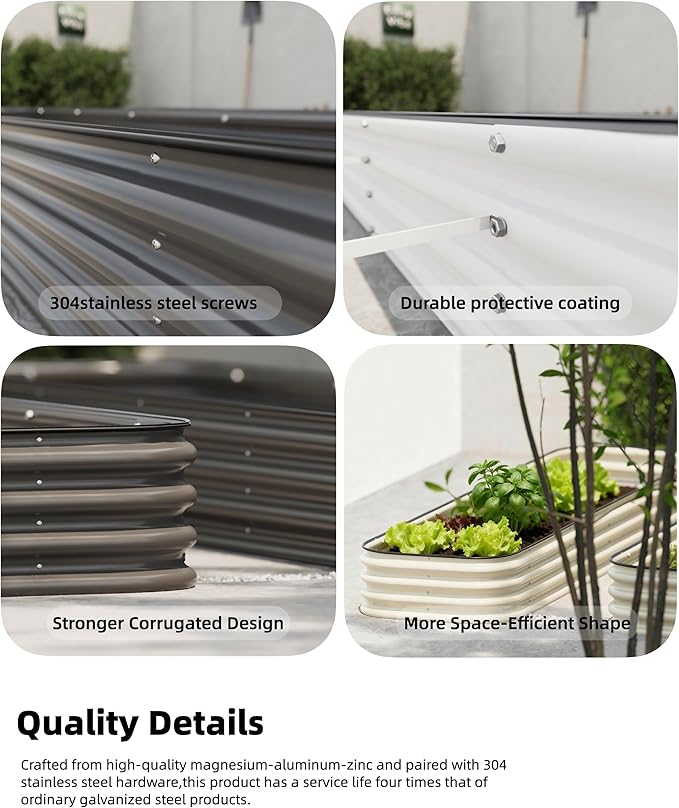 DaisyVibe Raised Garden Bed Kit, Planter Raised Garden Boxes Outdoor, Oval Large Metal Raised Garden Beds for Vegetables Flowers (White, 8ftx2ftx1ft)