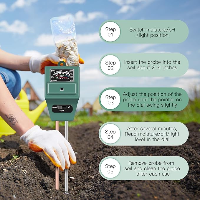 SDTOGLIU Soil Moisture Sunlight Ph Test Meter,Soil Tester Meter, 3-in-1 Test Kit for Moisture, Light & pH, for Home and Garden, Lawn, Farm, Plants, Herbs & Gardening Tools, Indoor/Outdoors Plant Care