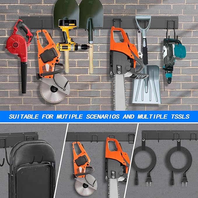 CBWLWJ Garage Tool Organizer Wall Mount, 48 inch Garage Wall Organizer, 400lbs Sturdy Garden Tool Organizer with 6 Adjustable Hooks, for Yard, Shed, Basement, Workshop(Black)