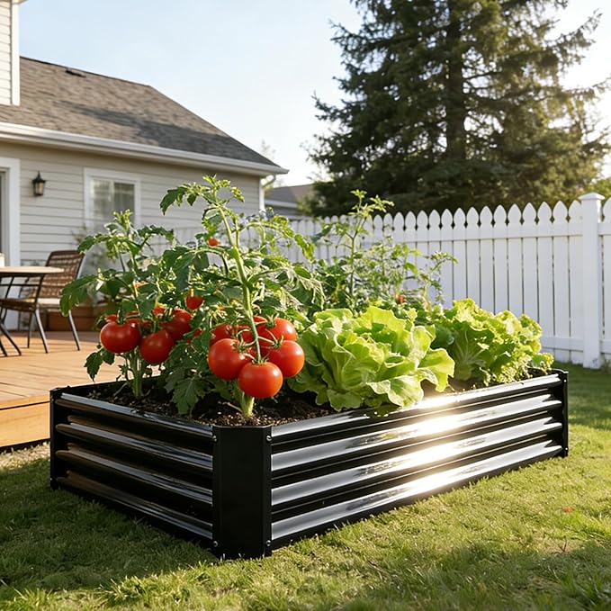 Metal Galvanized Raised Garden Bed Kit, 4 x 2 x 1 ft Galvanized Steel Raised Garden Planter Box Outdoor with Open Base for Growing Vegetables/Flowers/Herbs/Fruits/Succulents, Rectangle, Black