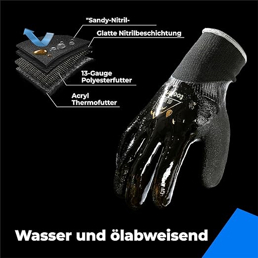 Waterproof Gloves Bulk Pack for Men and Women, 3 Pairs, Freezer Gloves with Grip, Double Nitrile Dipped for Extreme Oil Repellent, for Construction, Mechanics, Mining, Plumbing, Black, X-Large