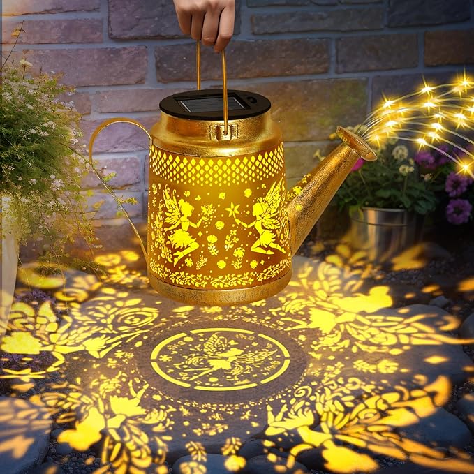 ostritec Solar Watering Can Lights Outdoor Garden Decor, Large Fairy Hanging Lantern with Shepherd Hook, Waterproof Garden Lights for Outdoor Yard, Gifts for Mom Grandma Mothers Day Gifts