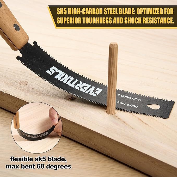 3-Piece Japanese Pull Saw Set - 6" Double Edge & Flush Cut & 11" Pruning Saw | Razor Sharp SK5 Steel | for Woodworking, Carpentry, Garden Trimming