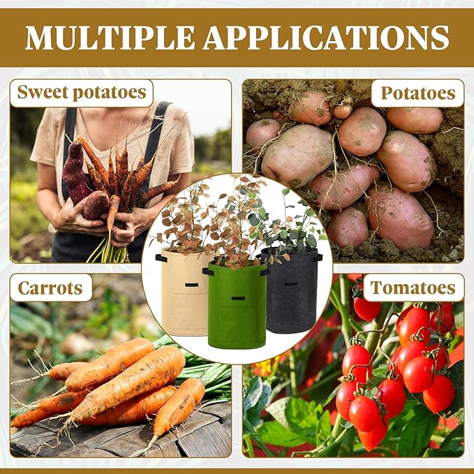 Yinder 20 Pcs 10 Gallon Potato Grow Bags with Flap and Handles Thickened Aeration Fabric Pots Garden Bags Potato Growing Containers Vegetable Garden Planter Bag for Plant Fruit(Classic Color)