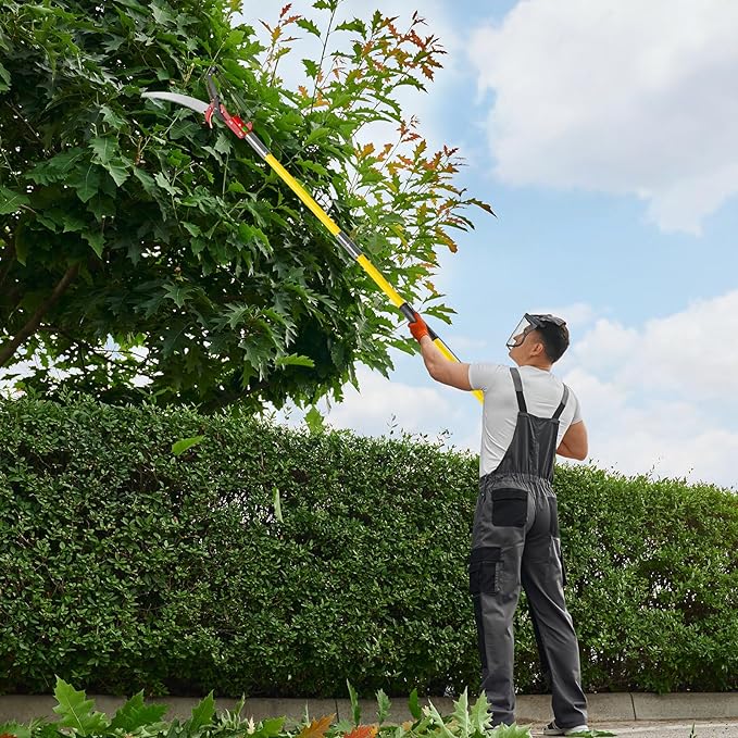30FT Pole Pruning Saw, Manual Pole Saw Long Handle Pruner Set, Telescopic Tree Trimmers Garden Tools with Sharp Blade, Scissors, Carry Bag for Pruning Palms and Shrubs High Branches, Yellow