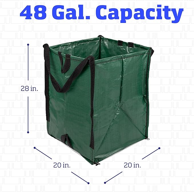DURASACK Heavy Duty Home and Yard Bags 48-Gallon Reusable Self-Standing Lawn and Leaf Bags Garbage Can with Reinforced Handles, Green, 3 Pack