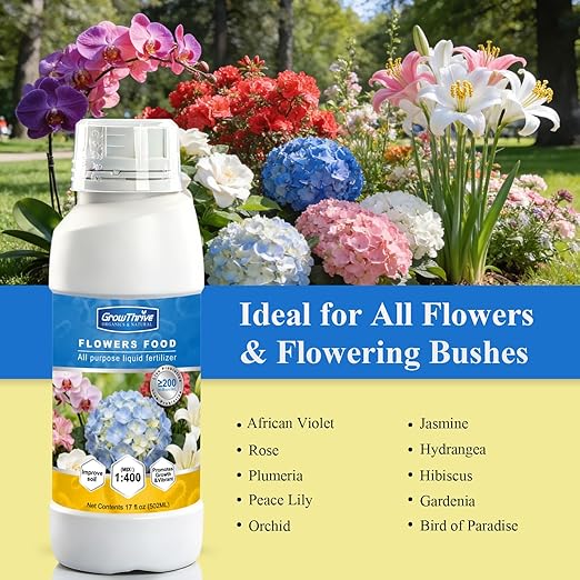 Organic Microbial Flower Fertilizer Liquid, 17oz (502ml) – All-Natural Probiotic Plant Nutrient for Orchids, Bird of Paradise & All Flowering Plants, Easy Dilution with 75ml Measuring Cup