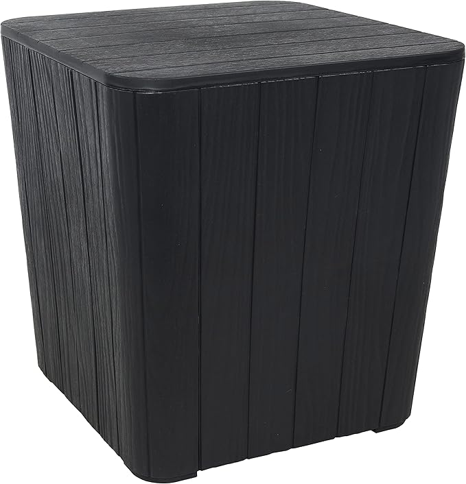 Sunnydaze 11.5-Gallon Outdoor Deck Box - Weather-Resistant Side Table with Storage for Cushions, Garden Tools, Pool Supplies - Phantom Gray - Faux Plank