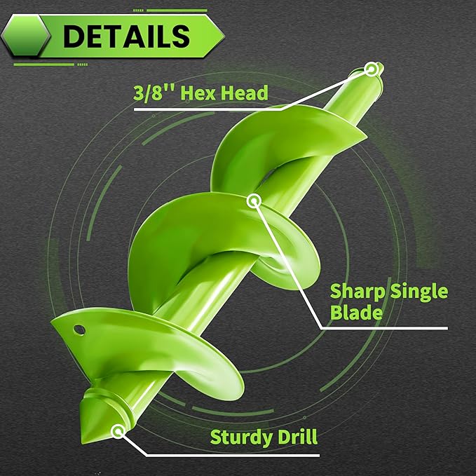 Auger Drill Bit for Planting - 4"X16" Heavy-Duty Garden Auger Spiral Drill Bit - Bulb Planter Tool & Auger Post Hole Digger - 3/8" Hex Drive Drill