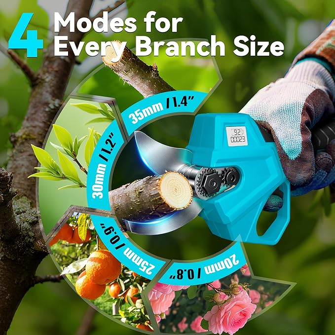 2-in-1 Pole Pruning Shears, 1.6" Cutting Diameter Cordless Electric Pole Pruners - Brushless Motor, 2x4.0Ah Batteries, Extra SK5 Blade, 4 Modes Adjustable Branch Cutter for Garden & Flower (Blue)