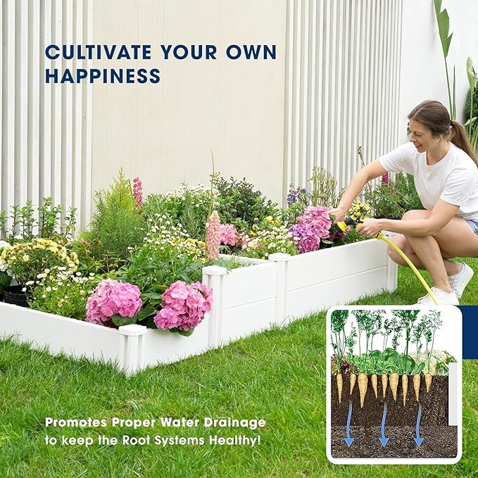 PASAMIC Durable Vinyl Raised Garden Bed, 4x4x1ft Raised Bed for Gardening, Planter Box with Open Bottom, Raised Garden Bed Outdoor, DIY Above Ground Garden Bed for Fruit, Vegetables, Herbs