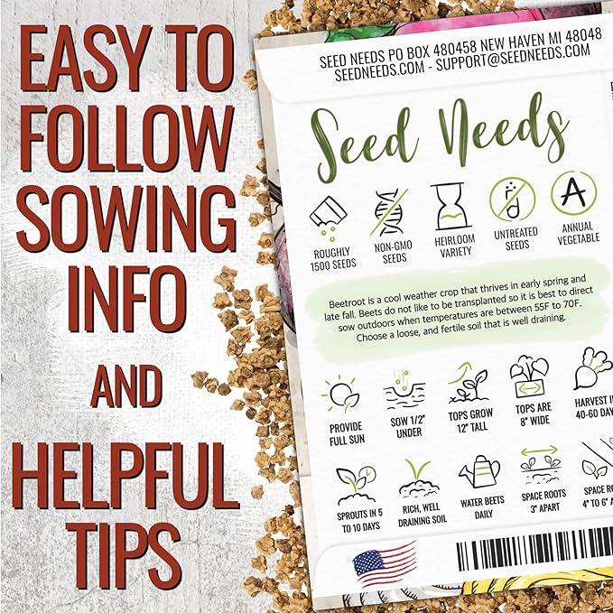 Seed Needs Rainbow Beet Seeds for Planting 8 Varieties | 1,500+ Heirloom Seeds Beet Beta Vulgaris Non GMO Untreated | Great Home Garden Favorites Vegetable Beet Seed | Bulk