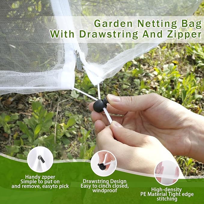 Fruit Tree Bird Netting for Garden Protection 2PC,4.59 x3.28FT with Zipper & Drawstring,Plant Cicada Insect Suitable for Blueberry,Shrub,Tomato,and Fruit Garden Mesh (2, 4.59 x 3.28FT)