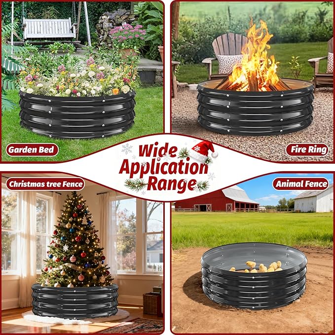 12 Inch Tall Heavy-Duty Round Steel Rised Garden Bed – Wave-Shaped Design Galvanized Metal Planter Box for Vegetables Flowers Succulent at Patio/Garden Outdoor (Black, 36" Diameter)