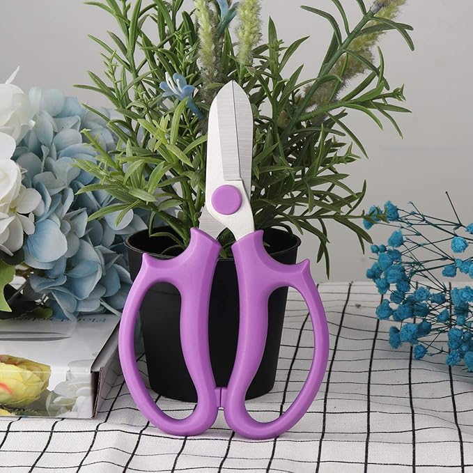 Garden Pruning Shears Scissors with Comfort Grip Handle, Premium Steel Professional Floral Scissors, Perfect for Arranging Flowers, Pruning, Trimming Plants, Gardening Tool (Purple)