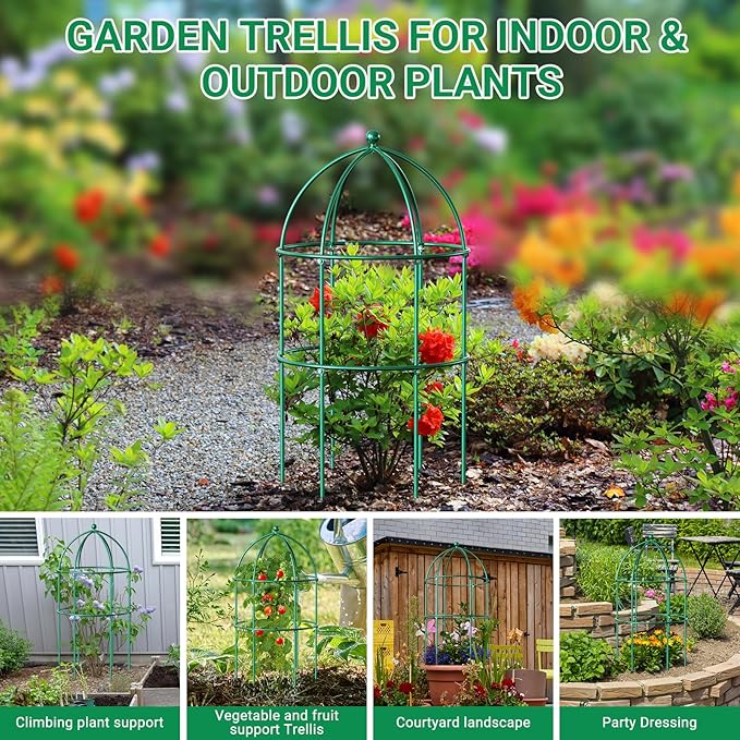 3 Pack Metal Plant Cage Support, 31.5" H Peony Support Tomato Cage Garden Rose Obelisk Trellis Supports Tower for Clematis Vine Jasmine Supports Outdoor Indoor