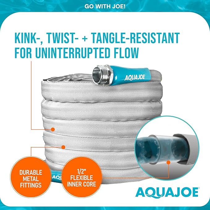 Aqua Joe AJFJH50-PRX XTREME FIBERJACKET Kink-Resistant Garden Hose, Metal Fittings, 600 PSI Max, 1/2-Inch Diameter, 50 Feet