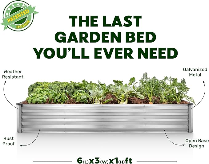 Plant & Plot Galvanized Raised Garden Beds Outdoor // 6×3×1 ft Planter Raised Beds for Gardening, Vegetables, Flowers // Large Metal Garden Box (Silver) // Patented Tool-Free Design