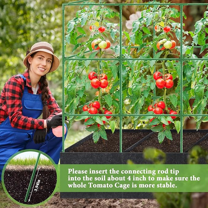 51x17x49 Inch Garden Tomato Cages with 46 Gallon Grow Bags, Square Plant Support Trellis Assembled with Planter Bags, Garden Cucumber Vegetables Frames for Vertical Climbing Plants
