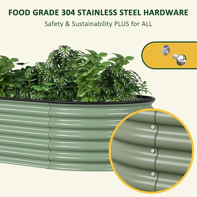 BlueWish 8x2x1.4FT Galvanized Raised Garden Bed, 17" H Raised Bed Outdoor for Plants, 9 in 1 Raised Garden Bed Kit, Metal Planter Box for Vegetables Flowers, Olive Green
