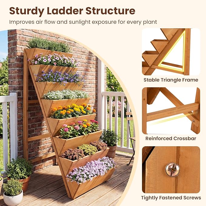 HAPPYGRILL Vertical Raised Garden Bed, Freestanding Wood Elevated Planter Box w/Legs for Growing Vegetables Flowers Herbs, Indoor Outdoor Tiered Plant Stand for Patio Yard Balcony Corner (1,8-Tier)