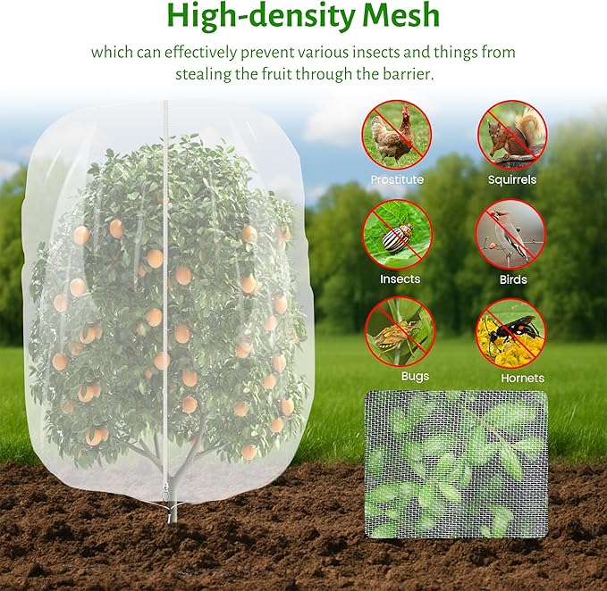 3pcs Garden Fruit Tree Netting with Zipper and Drawstring,5.91*7.22 Ft Bird Insect Mesh Net Cover for Garden Fruit Trees,Blueberry Tomato Strawberry and Plants Protection from Insect Squirrels Birds