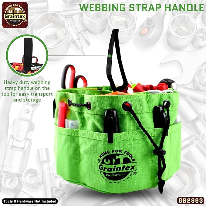 Graintex 18 Pockets Grab Bag Rip-stop Canvas Drawstring Closure, Small Part Organizer Pouch, Small Tools, Screws, Parts, Parachute Tool Bag for Efficient Storage - Lime Green