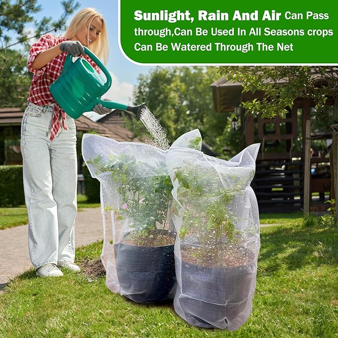 2 PCS Large Fruits Tree Netting Cover for Garden 10 x 10 ft Garden Insect Bird Barrier Plant Netting for Tomato Blueberry Bush Netting Covers Deer Cicada Netting Cover Bag with Drawstring
