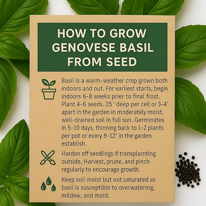 2600 Genovese Basil Seeds for Planting – Heirloom Non-GMO Herb Seeds for Hydroponic Garden Indoor & Outdoors Herb Garden - USA Grown, High Germination (Ocimum basilicum)