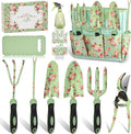 Gardening Tools, WisaKey 10 Piece Heavy Duty Garden Tools Set with Handle, Durable Fashion Garden Organizer Handbag, Ideal Gardening White Elephant Gifts Gift for Woman Mothers