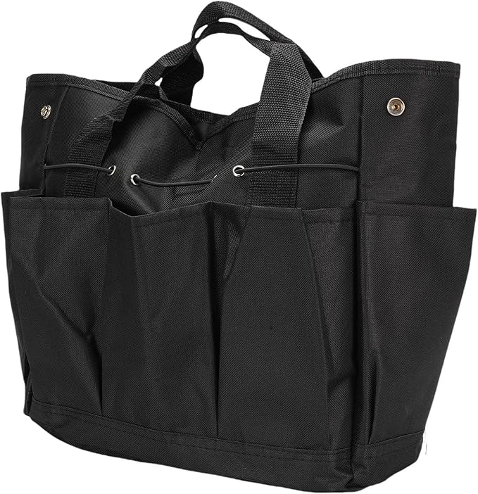 Garden Tool Bag, Oxford Cloth, Durable Organizer for Outdoor Camping, Black, Portable with Multiple Pockets