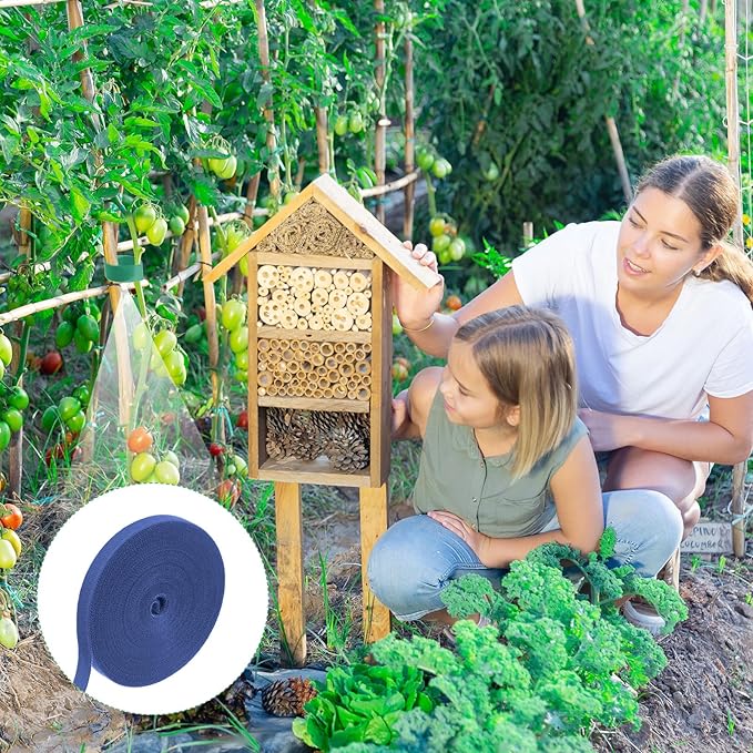 1-Roll Garden Plant Tape, 33 ft x 0.5 in Garden Hook and Loop Plant Ties Multi-Purpose Use Adjustable and Reusable Twist Wire Tape for Plants/Flowers/Vines [Blue]