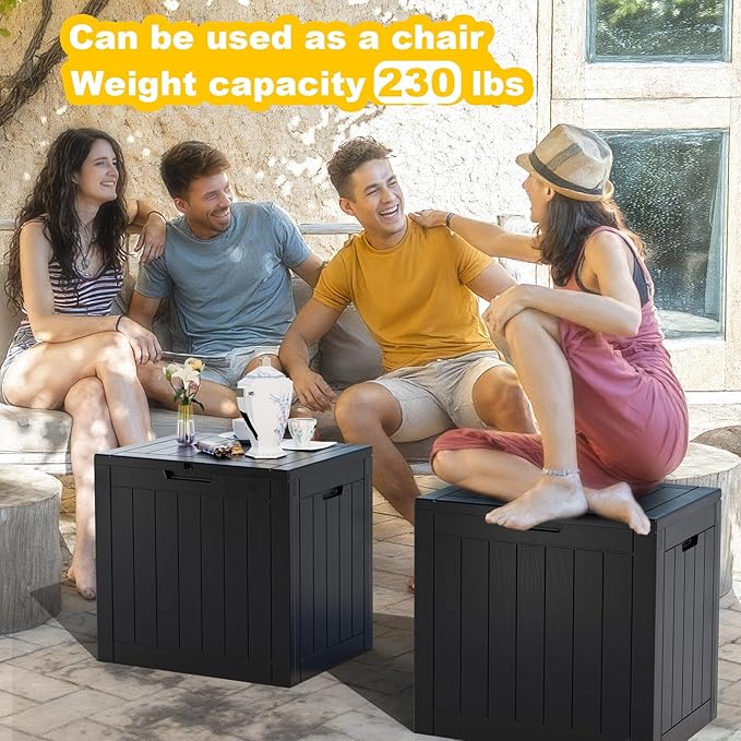 Vixzen 30 Gallon Resin Deck Box, Lockable Outdoor Storage Box for Patio Cushions Storage Furniture,Garden Tools, Pool Supplies, Weatherproof and UV Resistant（Black，30 Gallon）
