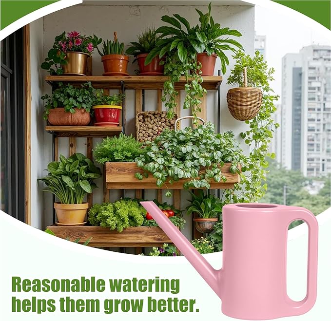 Plastic Watering Can - for Indoor and Outdoor Home Garden Plants - with Long Spout - Pink - 1/4 Gallon
