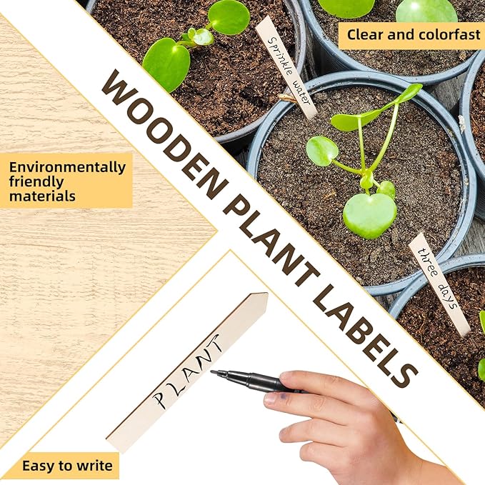 200 Pcs Wooden Plant Labels Bulk 6 Inch Plant Tags 2 pcs Waterproof Garden Markers Plant Markers Garden Labels Sticks Wooden Plant Sign Stakes Sticks for Seed Pot Herbs Flowers Vegetables
