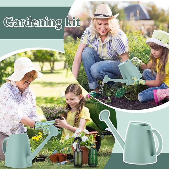 Reallnaive 6 Pcs Indoor Watering Can Set 1/2 Gallon Can 6.8 oz Spray Bottle 17 oz Squeeze Bottle Plant Watering Globes Soil Moisture Meter Small Spraying Sets for Indoor Outdoor(Mint Green)