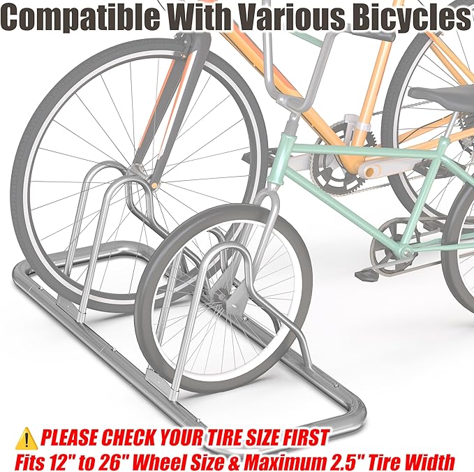 Simple Houseware 2-Bike Floor Storage Rack - Adjustable Bicycle Parking Stand & Garage Organizer for Road and Kids Bikes, Silver