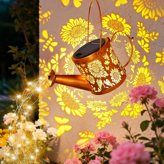 Solar Watering Can Lights, Sunflower Decorative Hanging Lantern Solar Lights Outdoor Waterproof, Gifts for Mom Women Grandma Mother's Day, Retro Metal Garden Decor for Outside Yard Patio Lawn
