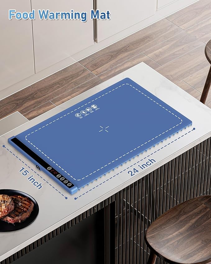 Warming Mat for Food, Silicone Rapid Full-Surface Heating Electric Warming Tray with 6 Adjustable Temperature, 24"x15" Fordable Versatile Food Warmer Mat for Parties, Buffet, Gatherings & Daily Use