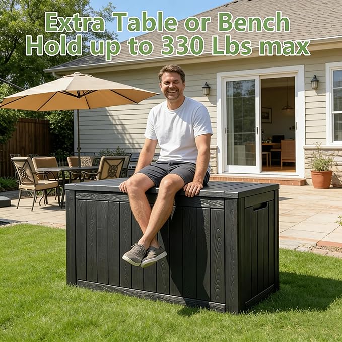 Oudoor Storage Deck Boxes Waterproof, Waterproof and UV Resistant Outdoor Storage Box Lockable Lid for Delivery Box, Indoor, Garden Tools, Pool Supplies, Patio (Black, 110 Gallon)