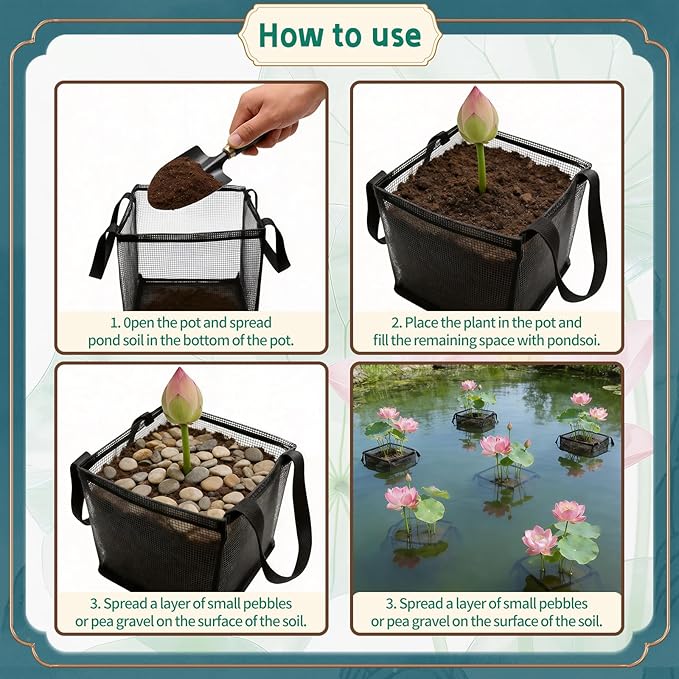 18 Pcs Aquatic Planting Bags with Handles, 7" Aquatic Pond Planter for Pond, Breathe Reusable Mesh Water Garden Pond Plant Pot for Aquatic Plants, Water Lily, Potato, Carrot, Flower