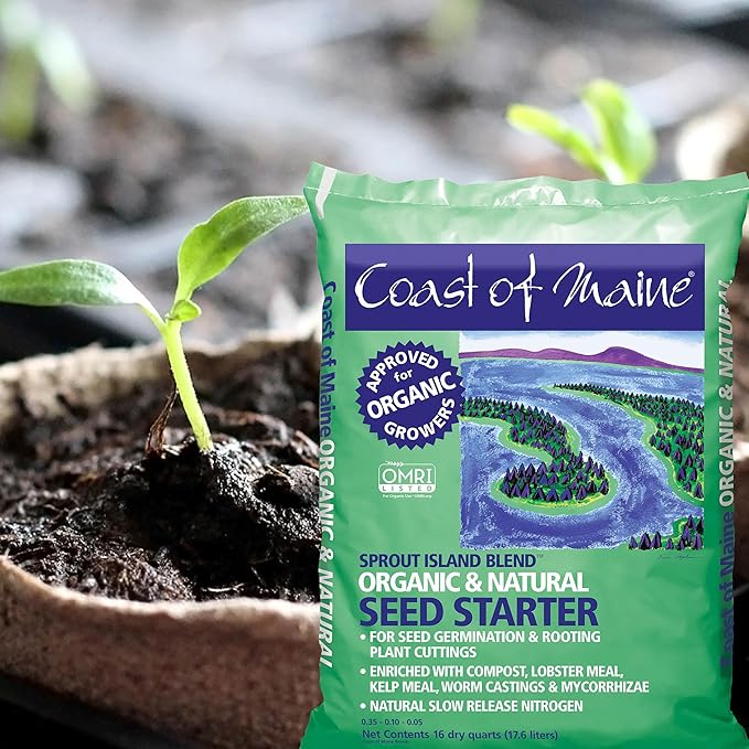 Coast of Maine Organic & Natural Sprout Island Blend Seed Starter - Seed Germination & Root Plant Cuttings w/ Composted Manure, Mycorrhizae, Worm Castings & Kelp - Enhanced Drainage (16 Qt)