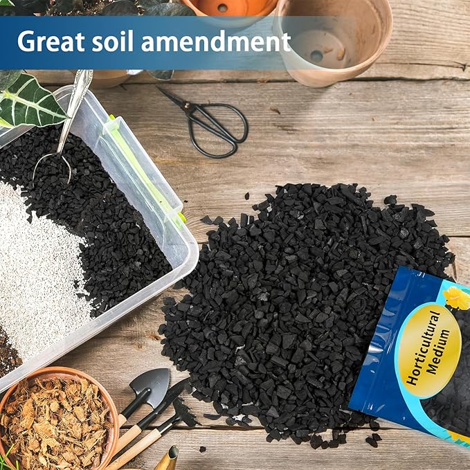 Horticulture Charcoal for Plants 1qt, Activated Hardwood Charcoal as Soil Amendment for Bonsai, Succulent, Terrarium Supplies, Indoor Plant Potting Soil