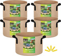 iPower 5 Pack 5 Gallon Tan Grow Bags, Garden Planting Nonwoven Fabric Pots with Reinforced Handle, Heavy Duty and Aeration Planter Pot for Tomato, Fruits, Vegetables and Flowers