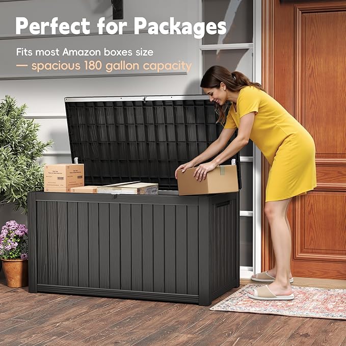 Outdoor Storage Box, Waterproof Deck Box, Outdoor Patio Storage Bin, Weatherproof (Black, 200 Gallon)